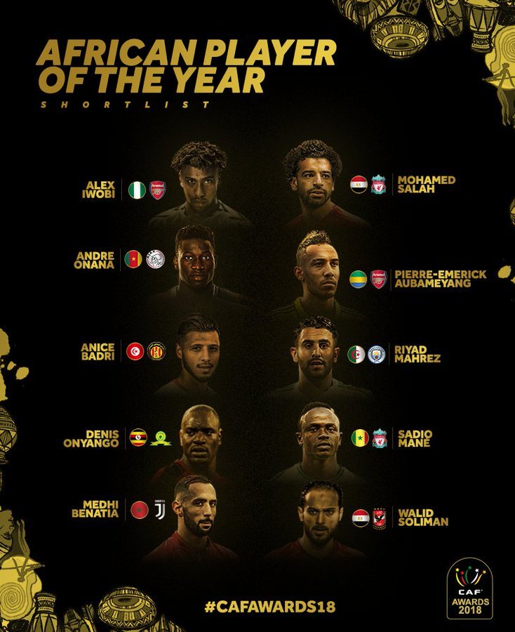 La CAF a dévoilé les 10 nommés pour le trophée de Joueur africain de l’année