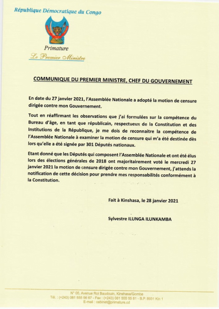 RDC : Enfin le premier ministre s'exprime 1