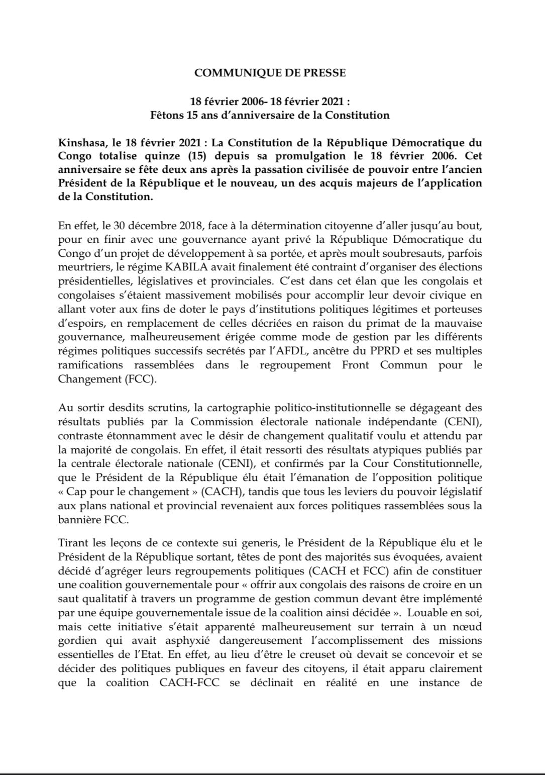 ACAJ : depuis sa promulgation le 18 février 2006, la Constitution de la RDC réalise 15 ans déjà 1 ACAJ : depuis sa promulgation le 18 février 2006, la Constitution de la RDC réalise 15 ans déjà 1