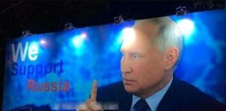 En Irak, une image de Poutine est affichée avec cette légende: “Nous soutenons la Russie”