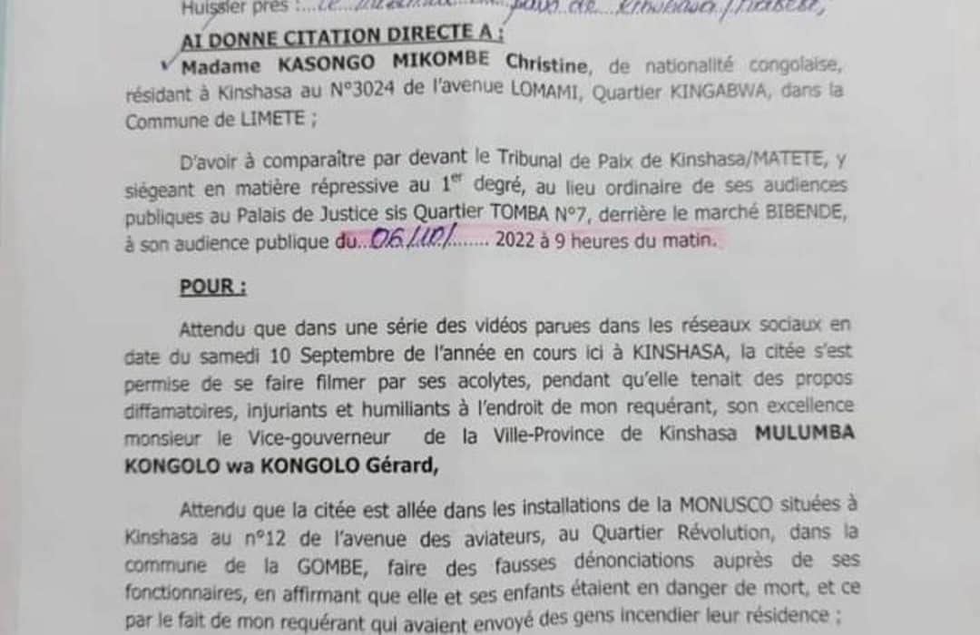 Traduite en justice par Gecoco Mulumba, l’épouse de Kabund attendue le 06 octobre devant le Tripaix Matete (Citation directe) ! 2