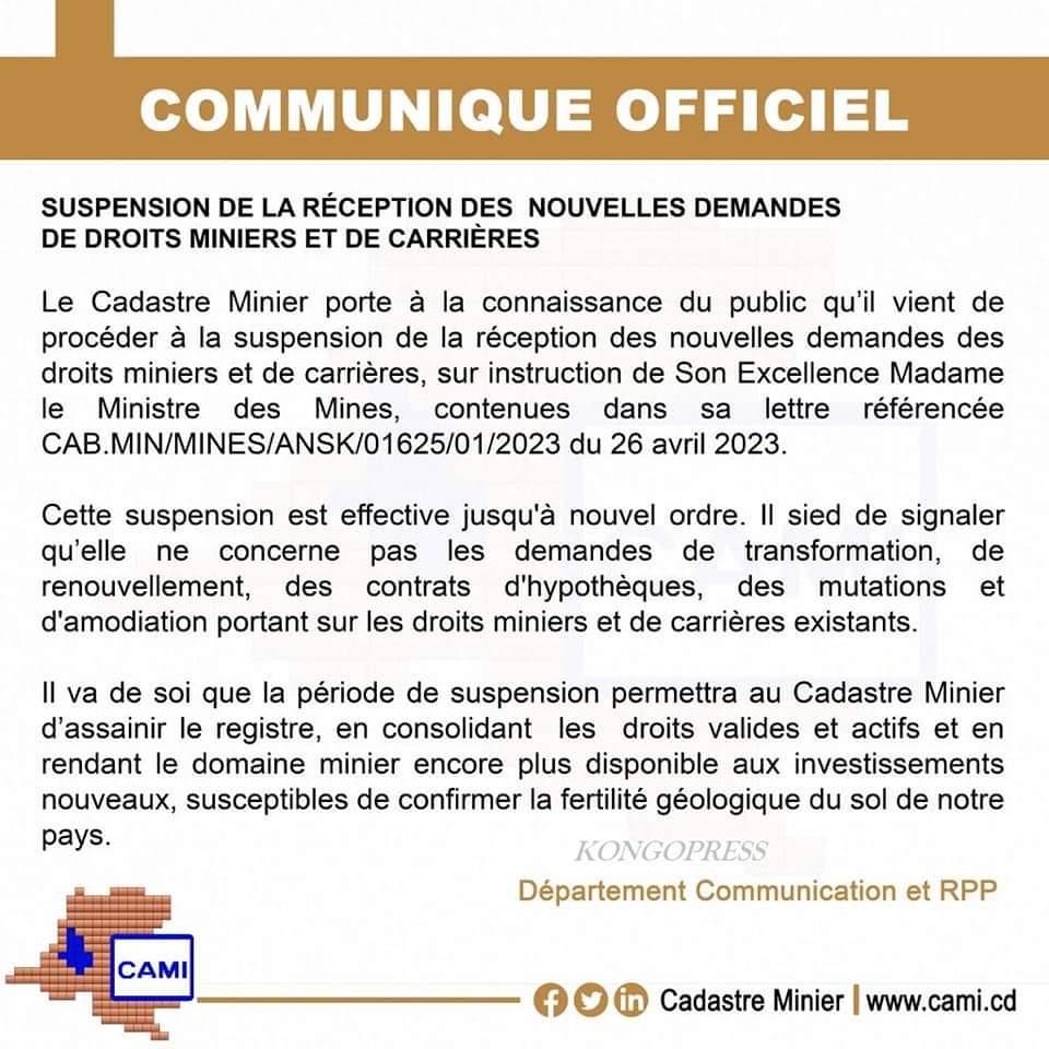 RDC : Le cadastre Minier suspend la réception des nouvelles demandes des droits miniers ! 2