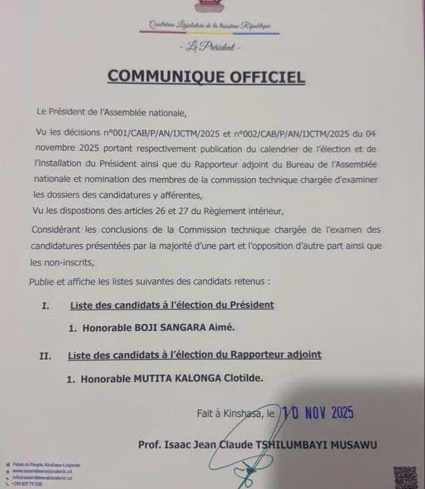 RDC : Clotilde Mutita retenue au bureau de l’Assemblée nationale, Aimé Boji en route vers la présidence 1 RDC : Clotilde Mutita retenue au bureau de l’Assemblée nationale, Aimé Boji en route vers la présidence 1