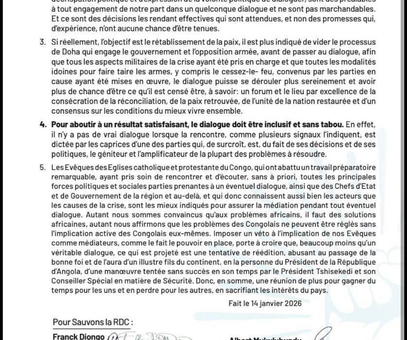 RDC : “Sauvons la RDC de Kabila” dit non au dialogue national avant&nbsp; Doha 2