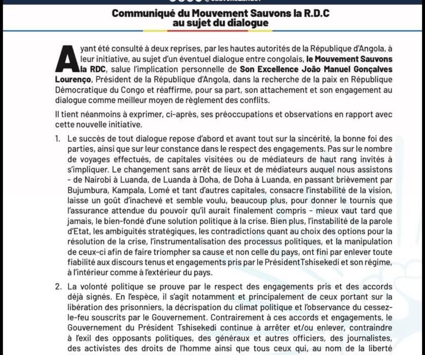 RDC : “Sauvons la RDC de Kabila” dit non au dialogue national avant&nbsp; Doha 1