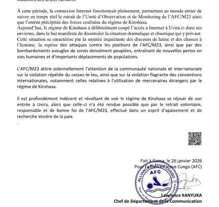 RDC-Uvira : Guerre de communication entre Kinshasa et l'AFC-M23 2 RDC-Uvira : Guerre de communication entre Kinshasa et l'AFC-M23 2