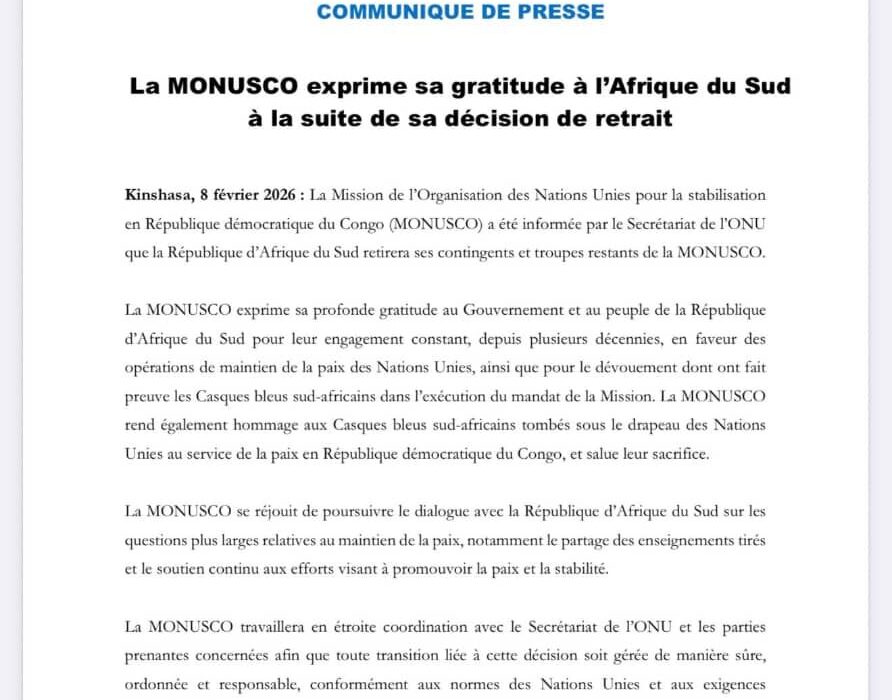 RDC : fin de l’engagement militaire Sud-Africain à la MONUSCO 1