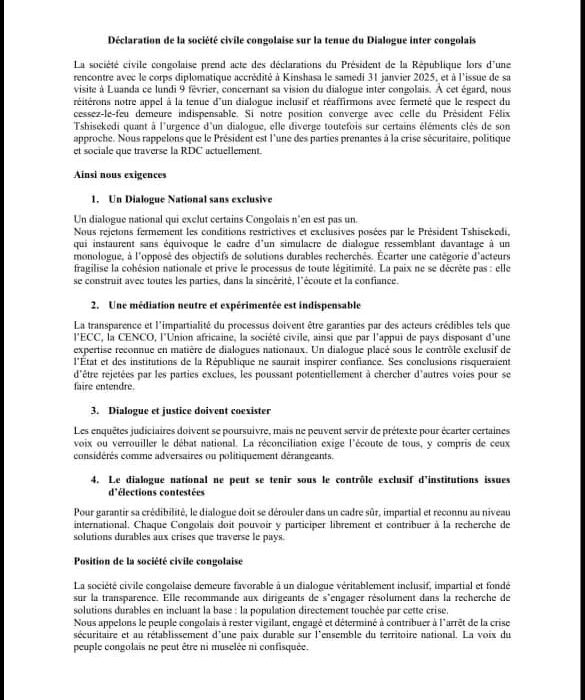 Dialogue national en RDC : la société civile rejette un « simulacre » et exige l’inclusivité 1