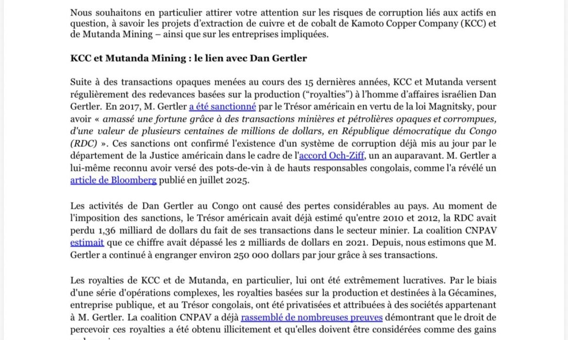 RDC : la société civile met en garde Washington contre un méga-deal minier «à haut risque de corruption » 1 RDC : la société civile met en garde Washington contre un méga-deal minier «à haut risque de corruption » 1