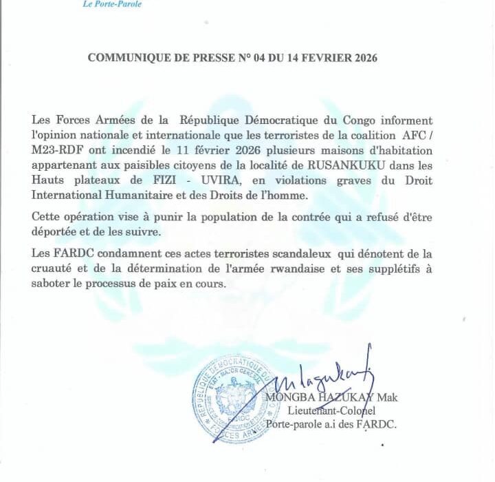 Est de la RDC : l’armée dénonce l’incendie de maisons à Rusayo et accuse l’AFC/M23 1 Est de la RDC : l’armée dénonce l’incendie de maisons à Rusayo et accuse l’AFC/M23 1