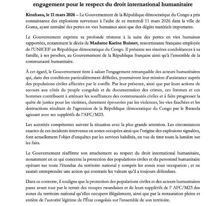 Attaque de drone sur Goma: Kinshasa condamne et promet des enquêtes 1