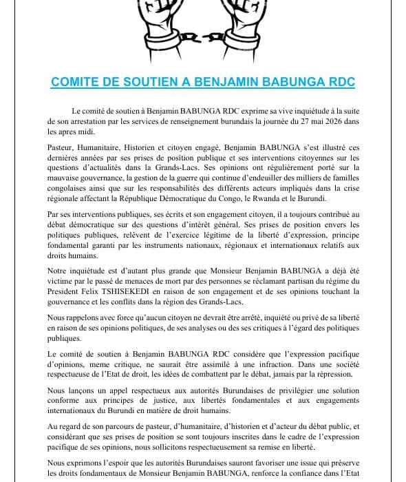 Arrestation de Benjamin Babunga au Burundi : des voix se lèvent et appellent à sa libération 1